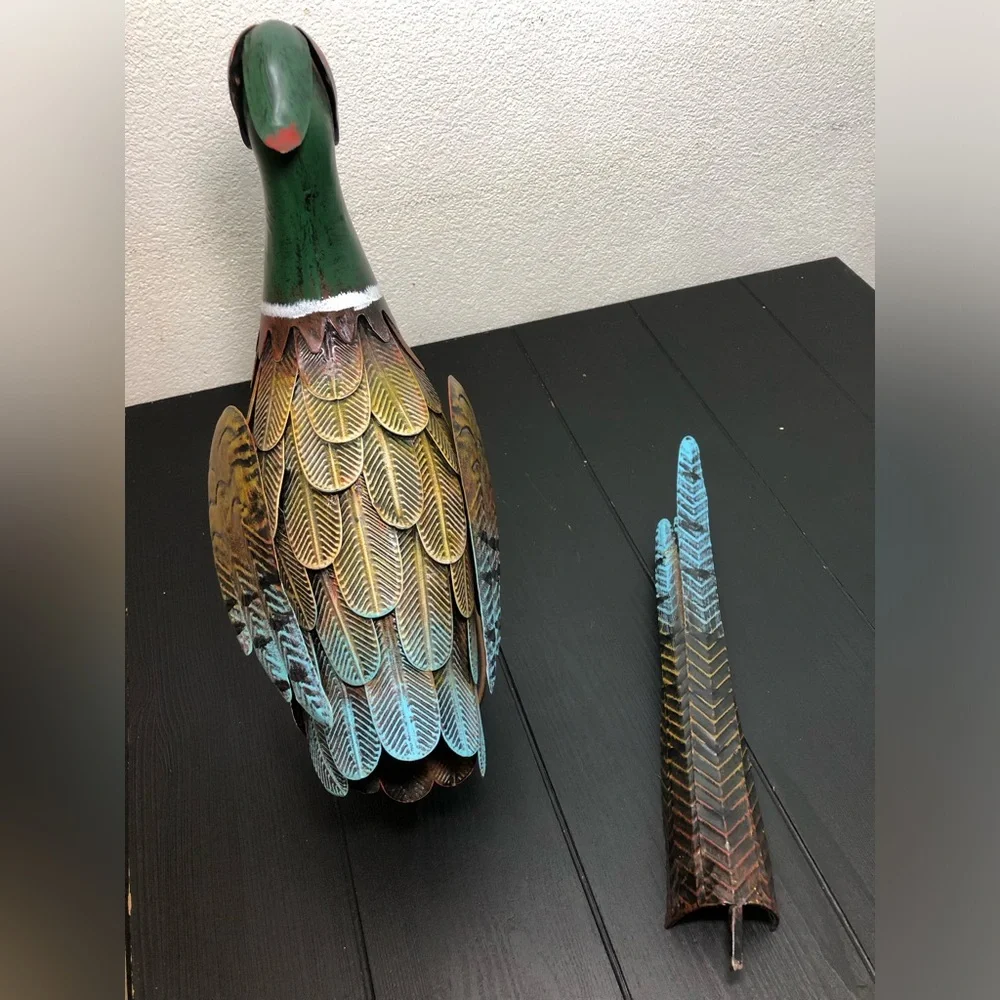 2 Metal Pheasant Bird Standing - Multicolor